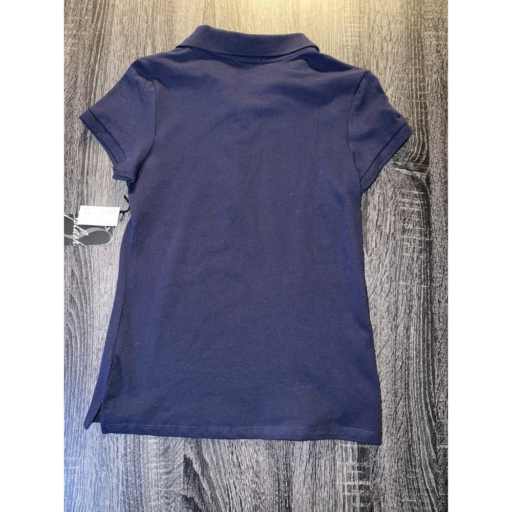 Splash Navy Polo Shirt Womens L Preppy Dark Academia Collegiate Minimalist NEW - Picture 2 of 6